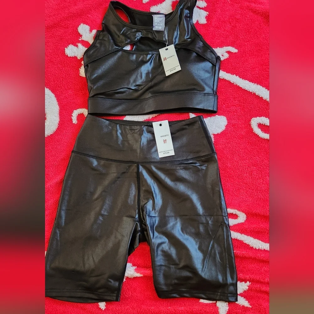 Faux leather Biker Short Set - Picture 2 of 2